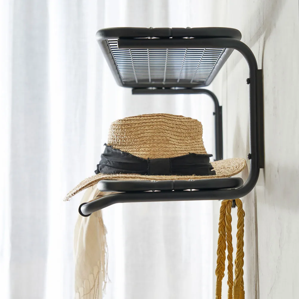 Classic 650 hat shelf, Black/chrome, 2 levels, 50 cm Essem Design