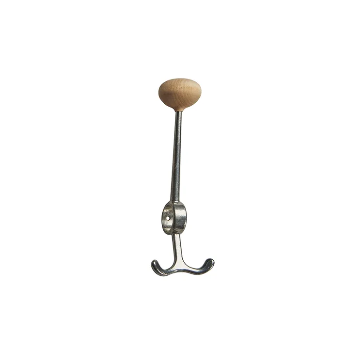 Oskar hook - Aluminium, birch knob - Essem Design