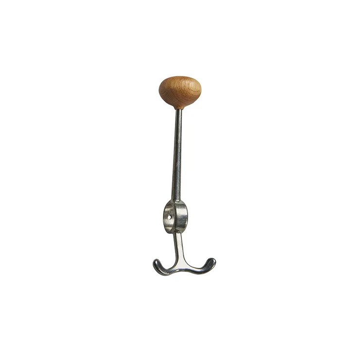 Oskar hook - Aluminium, oak knob - Essem Design