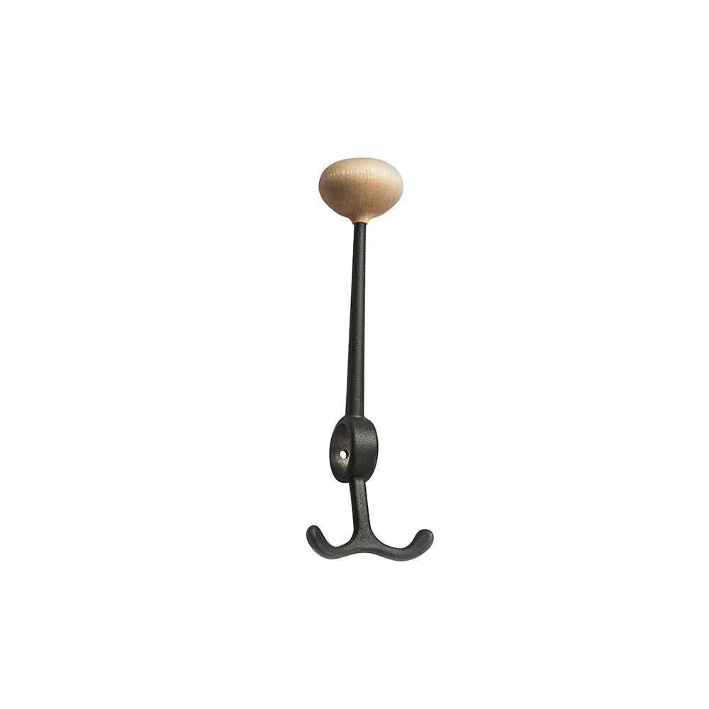 Oskar hook, Black, birch knob Essem Design