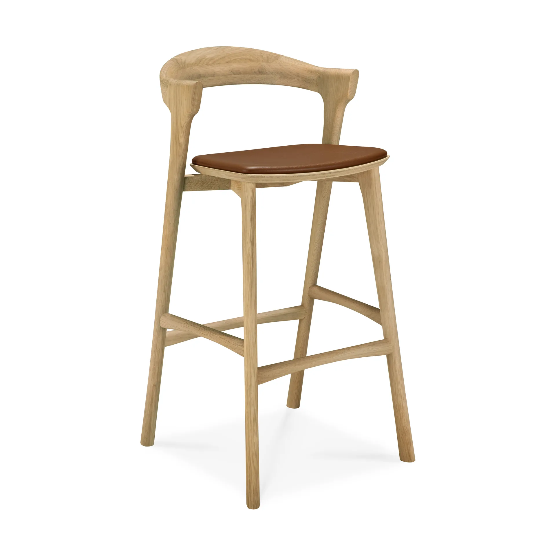 Beech bar stool, Lacquered oak–leather Cognac, 75 cm Ethnicraft