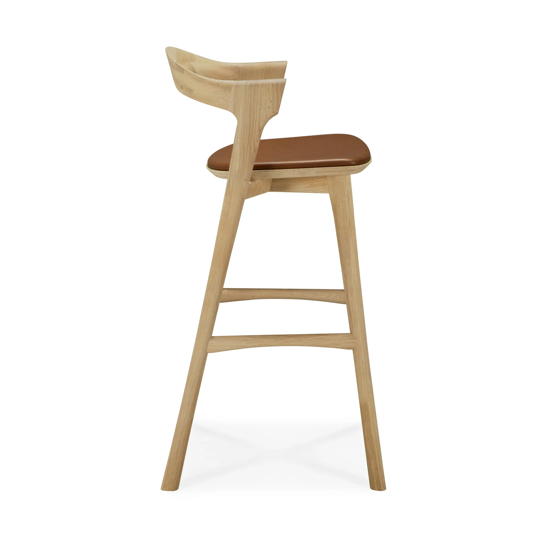 Beech bar stool, Lacquered oak–leather Cognac, 75 cm Ethnicraft