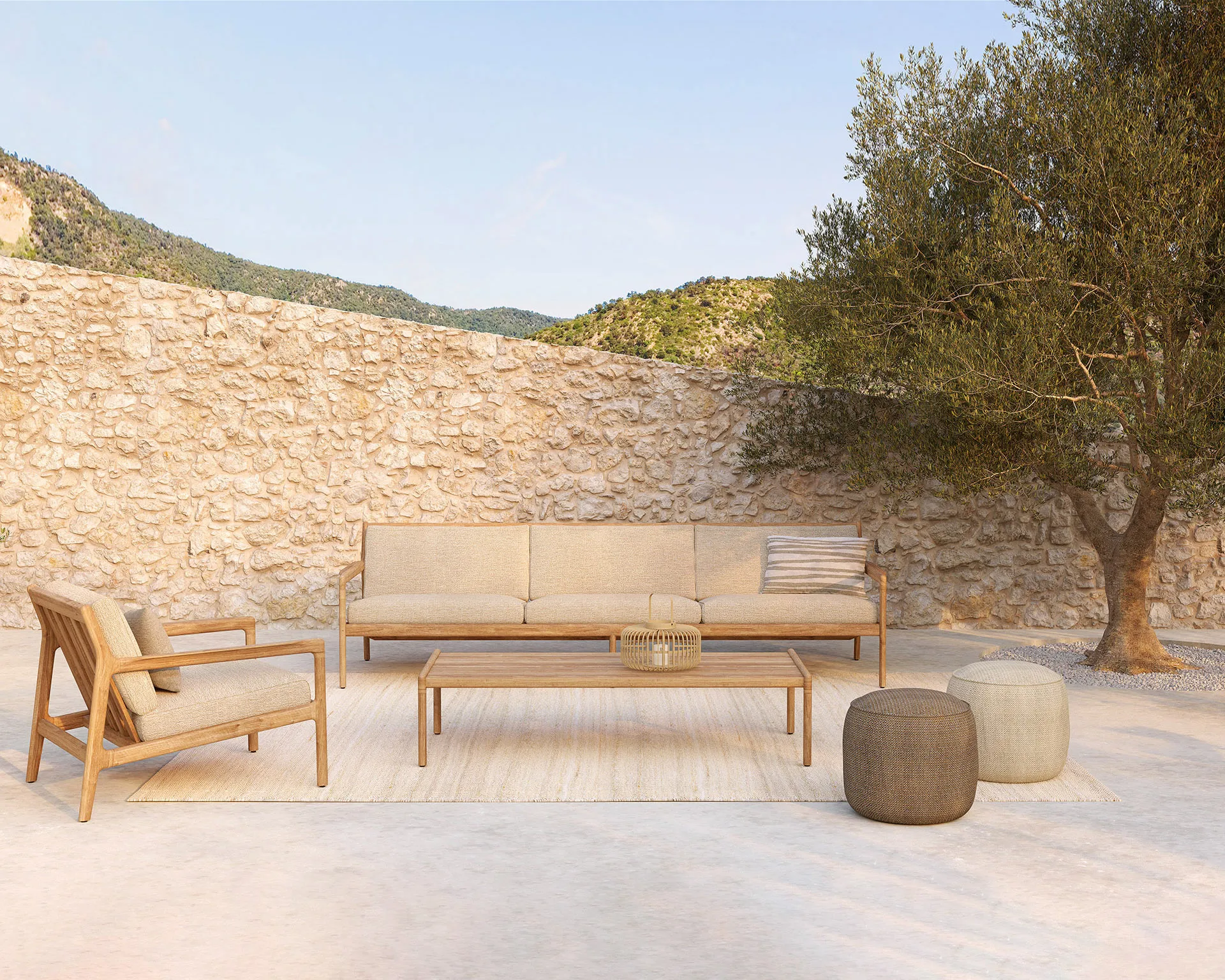 Donut outdoor pouf seat pouf, Natural check Ethnicraft