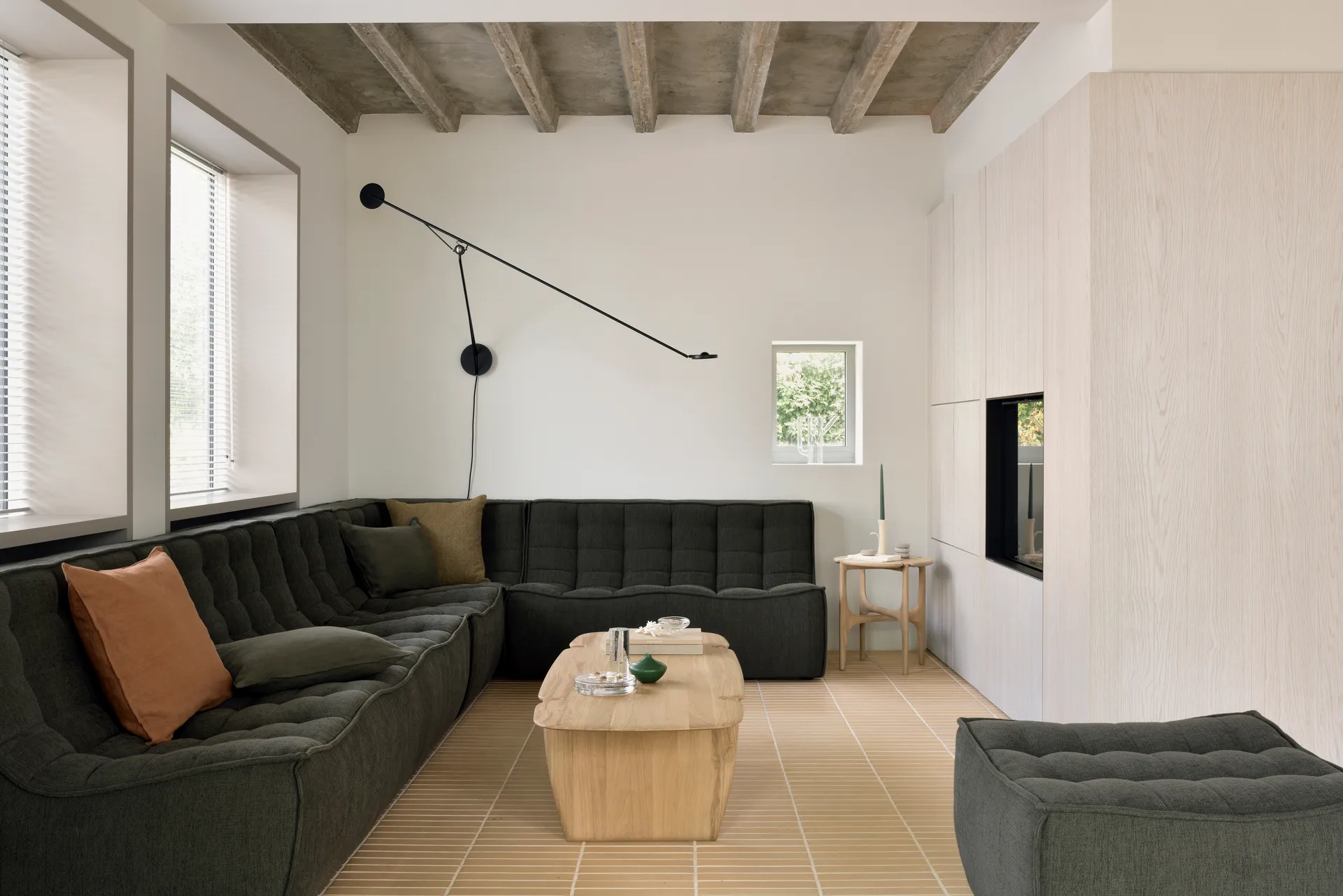 N701 modular corner sofa with rounded corner, fabric Moss Eco, 330x260 cm,  Ethnicraft