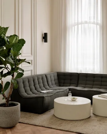 N701 modular corner sofa with rounded corner, Moss Eco fabric, 301x171 cm - Ethnicraft