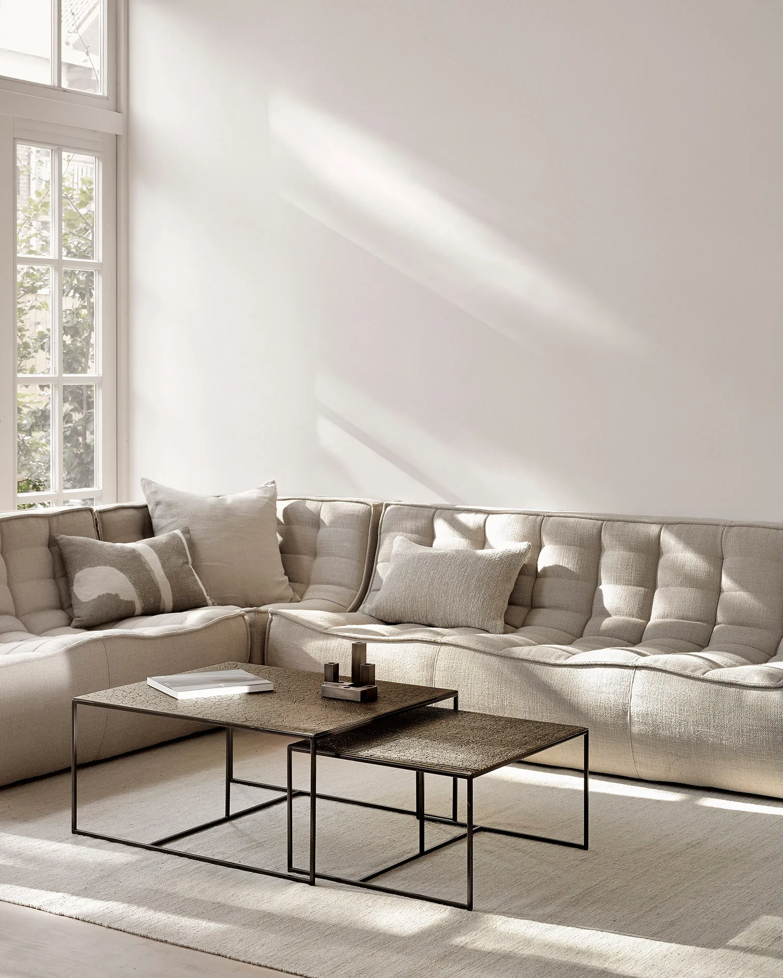 N701 modular corner sofa with straight corner, fabric Beige, 301x231 cm Ethnicraft