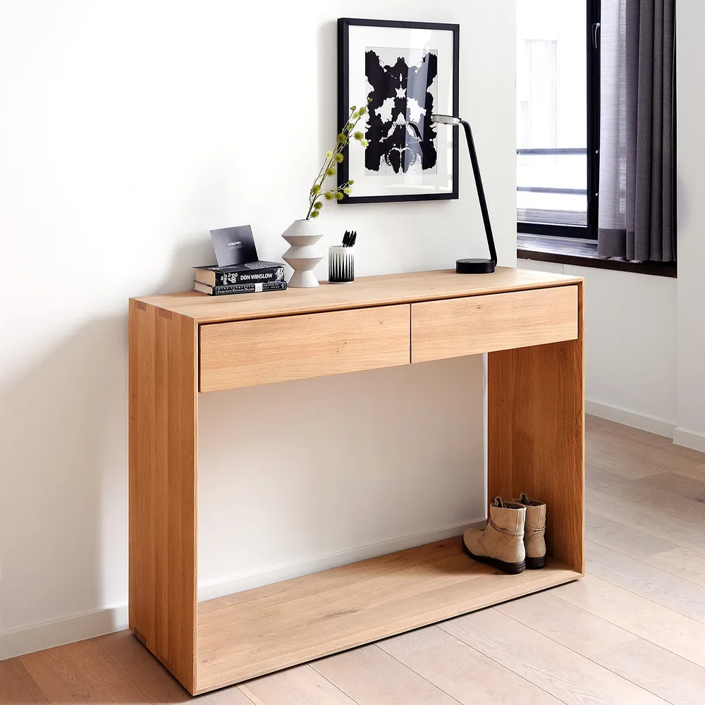 Nordic console table, Lacquered oak two drawers 160x40 cm Ethnicraft