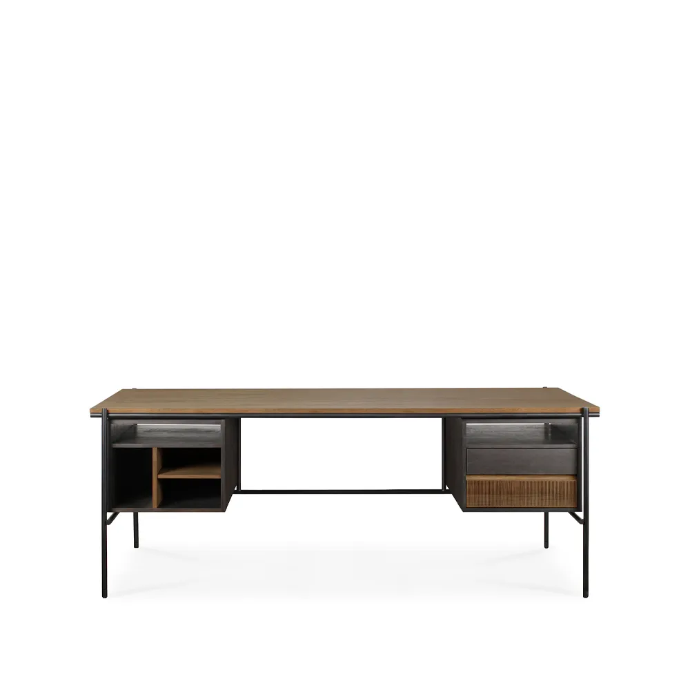 Oscar desk with drawers, Teak-black metal legs Ethnicraft