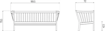 J149 sofa - Fabric black-lacquered oak, 3-seater - FDB Møbler
