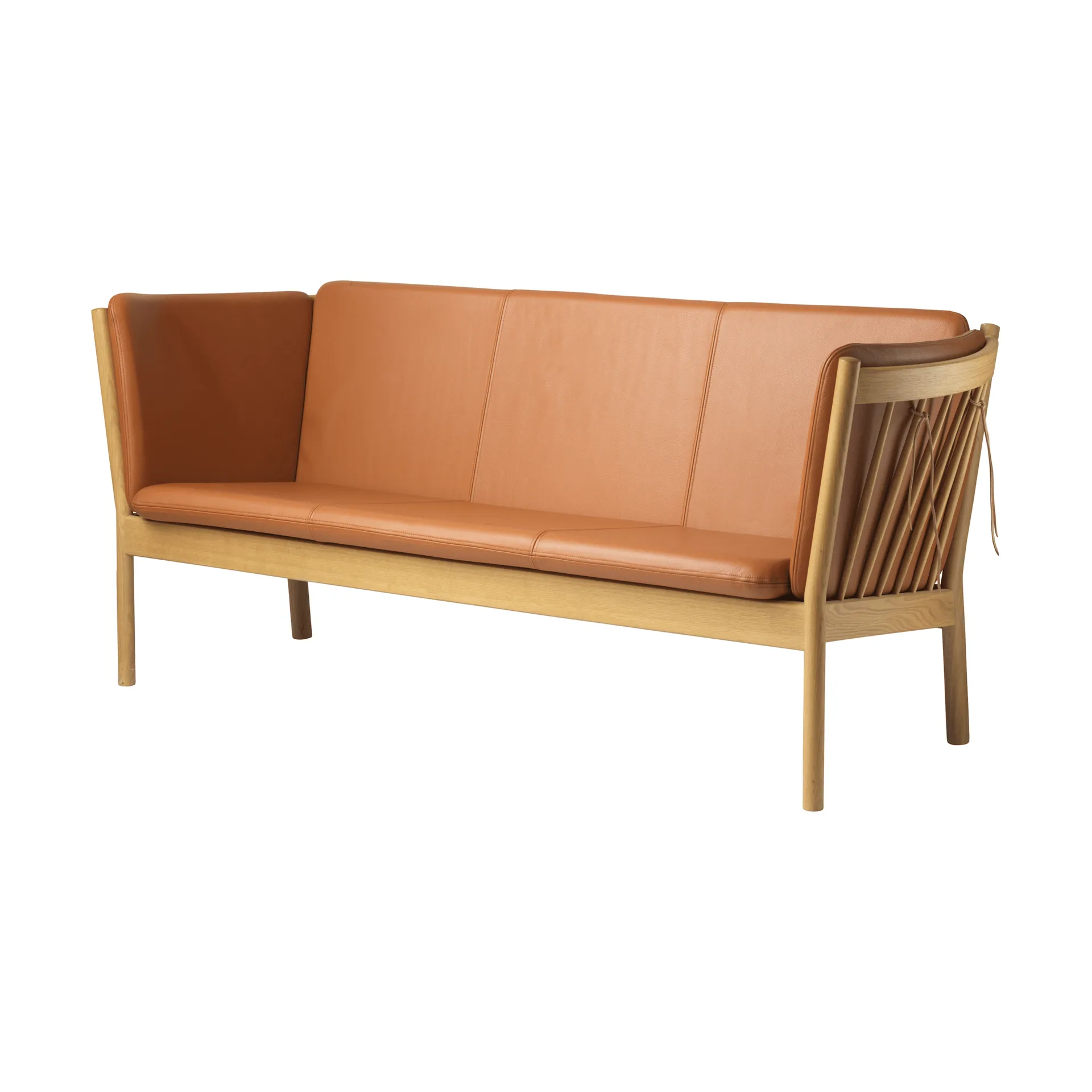 J149 sofa, Leather cognac-lacquered oak, 3-seater FDB Møbler
