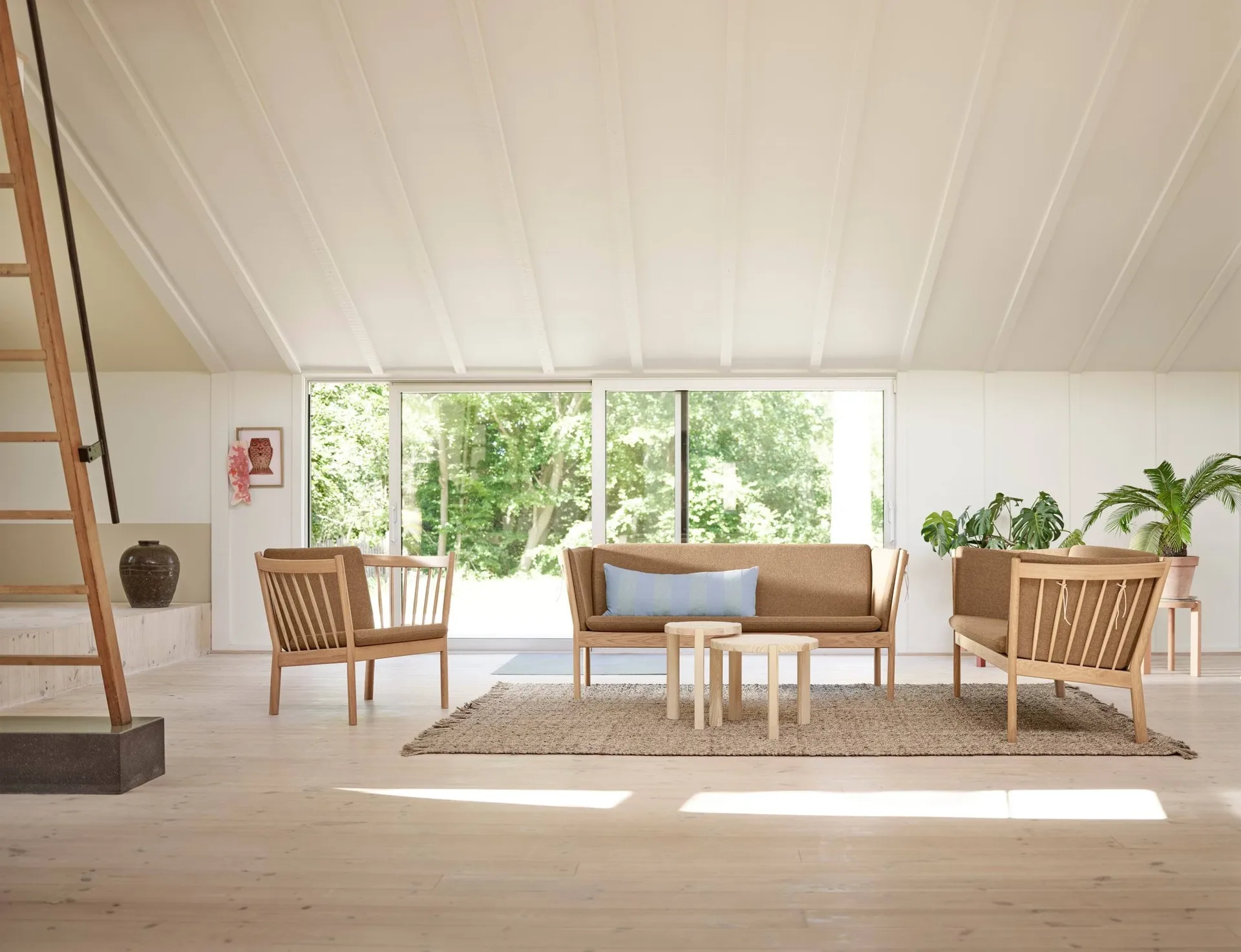 J149 sofa, Leather cognac-lacquered oak, 3-seater FDB Møbler