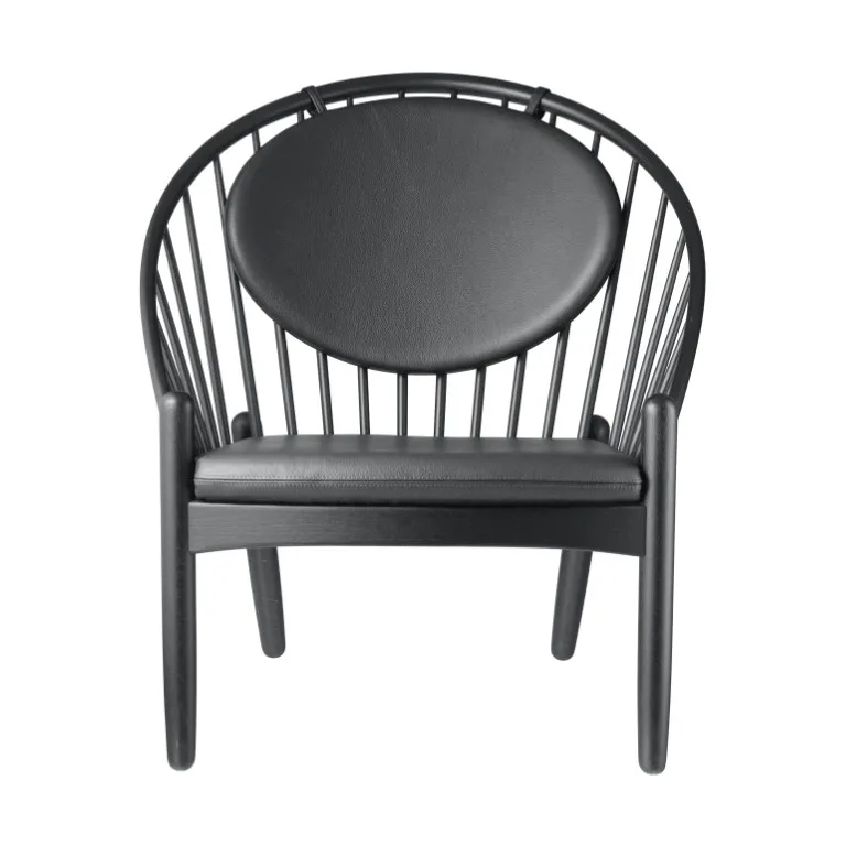 J166 Jørna chair, Oak black painted-black leather FDB Møbler