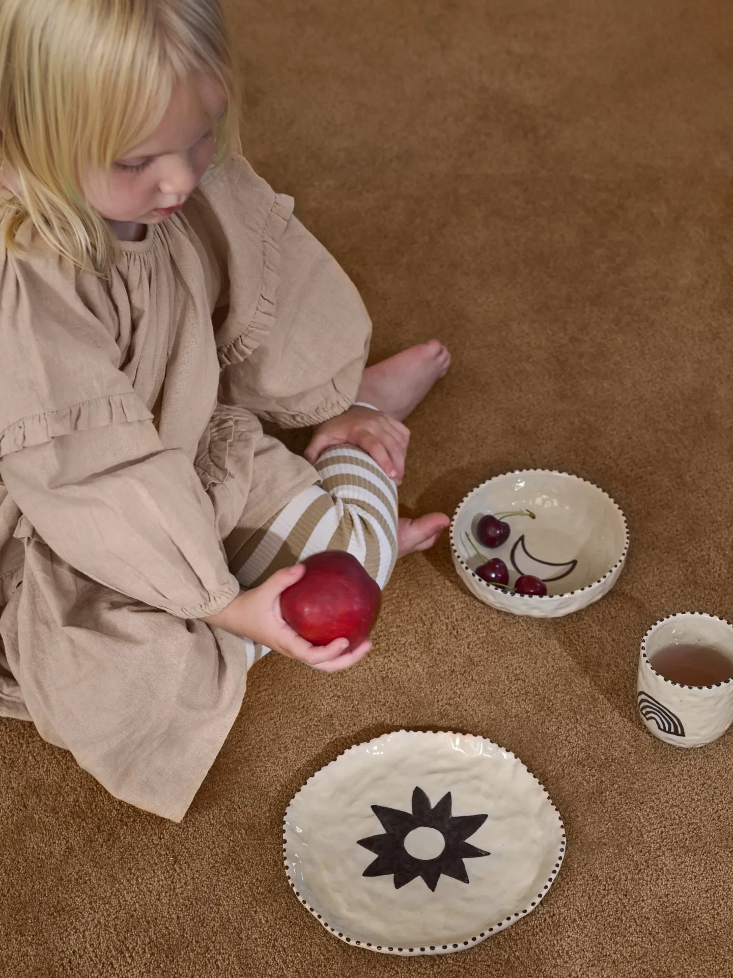Naive children's dinnerware set 3 pieces, Red brown Ferm Living