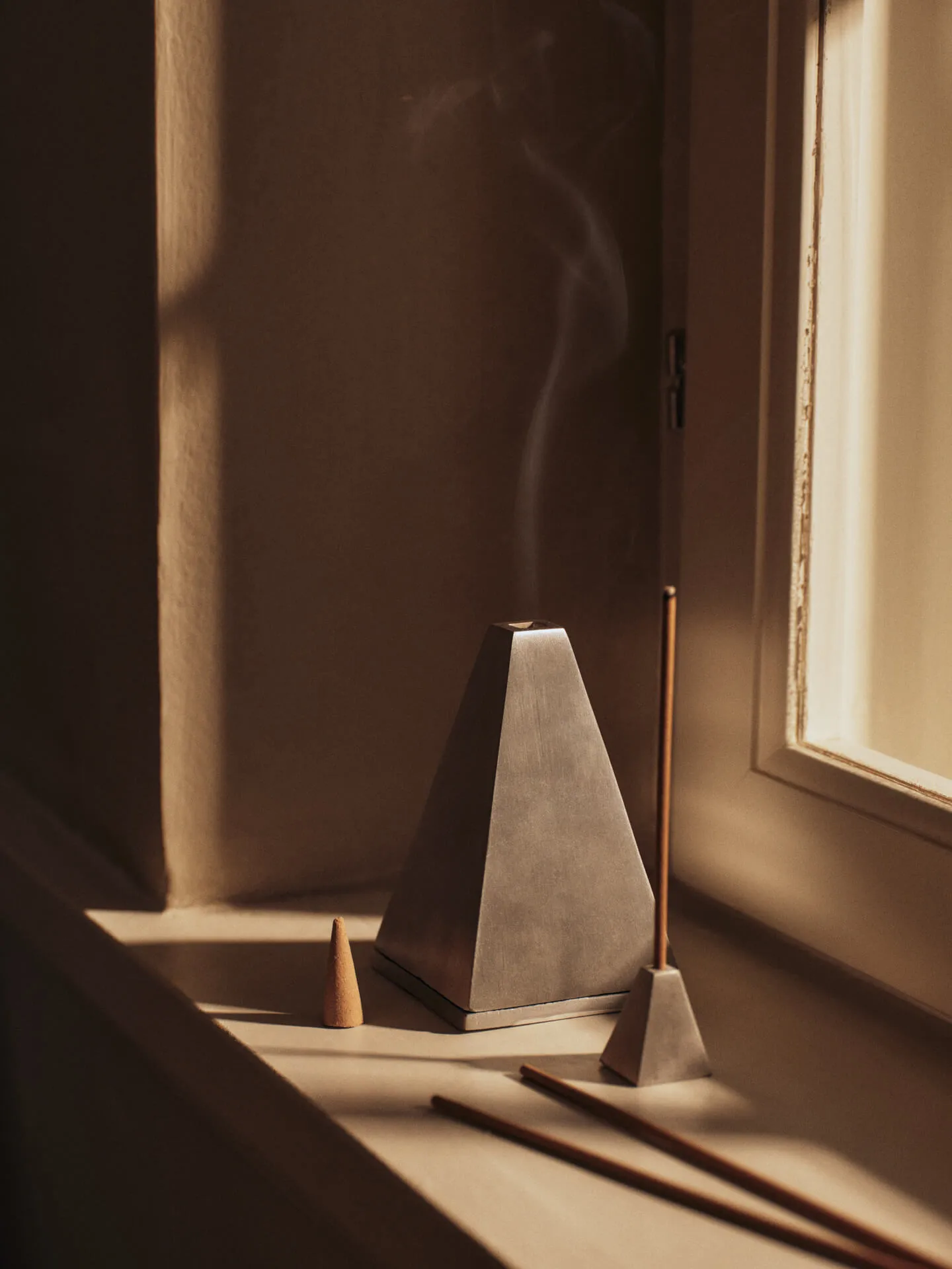 Pyra cone-shaped incense burner, Brushed aluminium Ferm Living