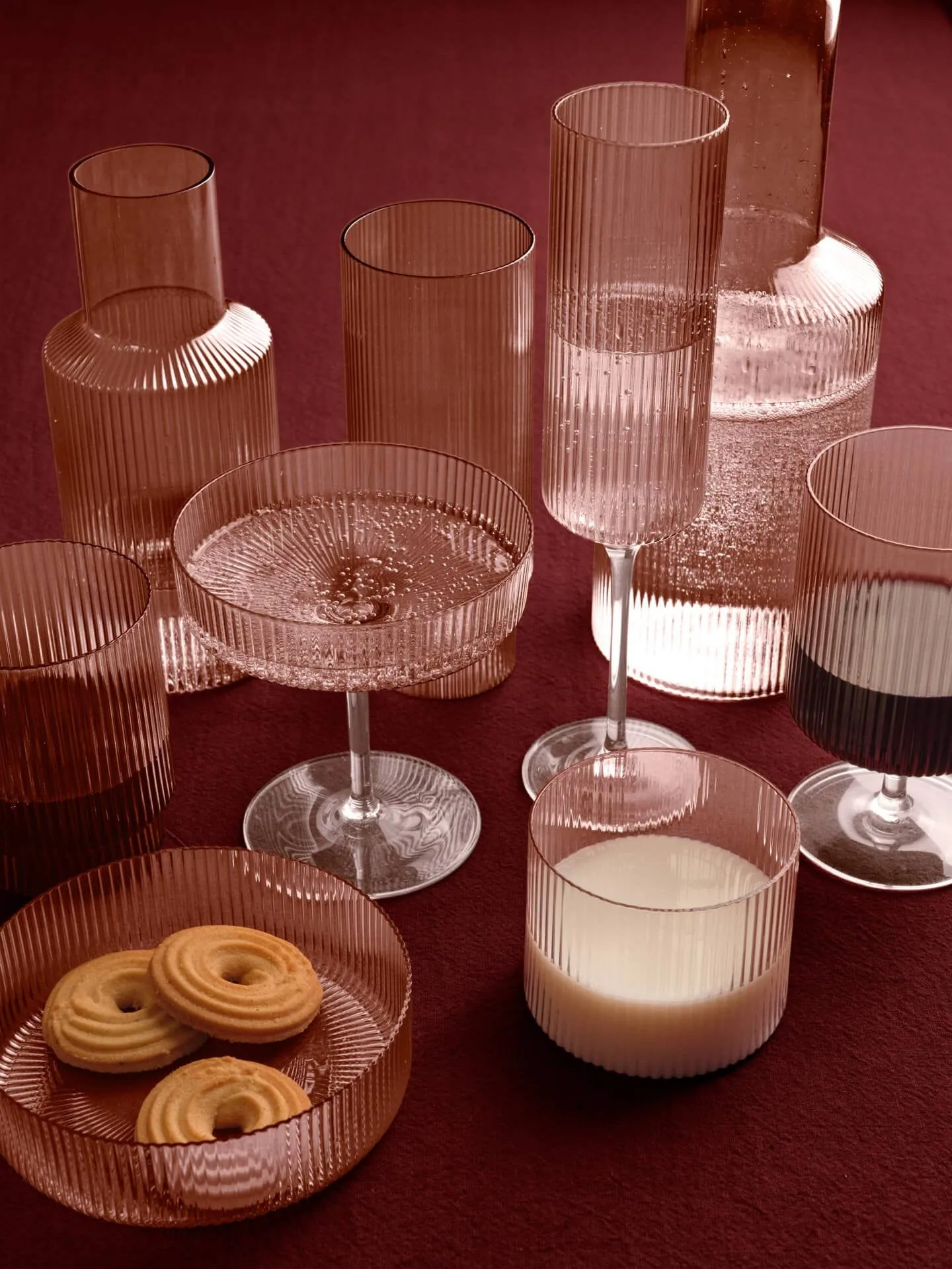 Ripple glass 4-pack, Blush Ferm Living