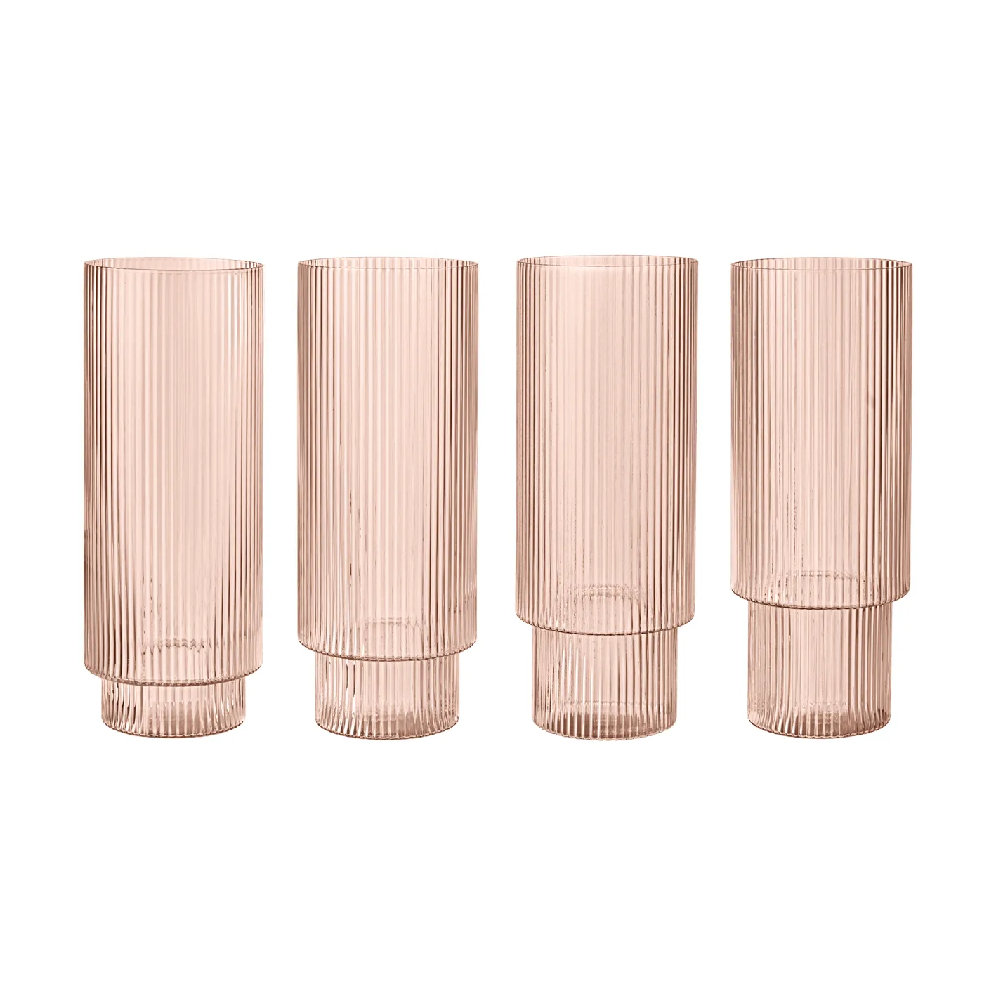 Ripple long drink glass 4-pack, Blush Ferm Living