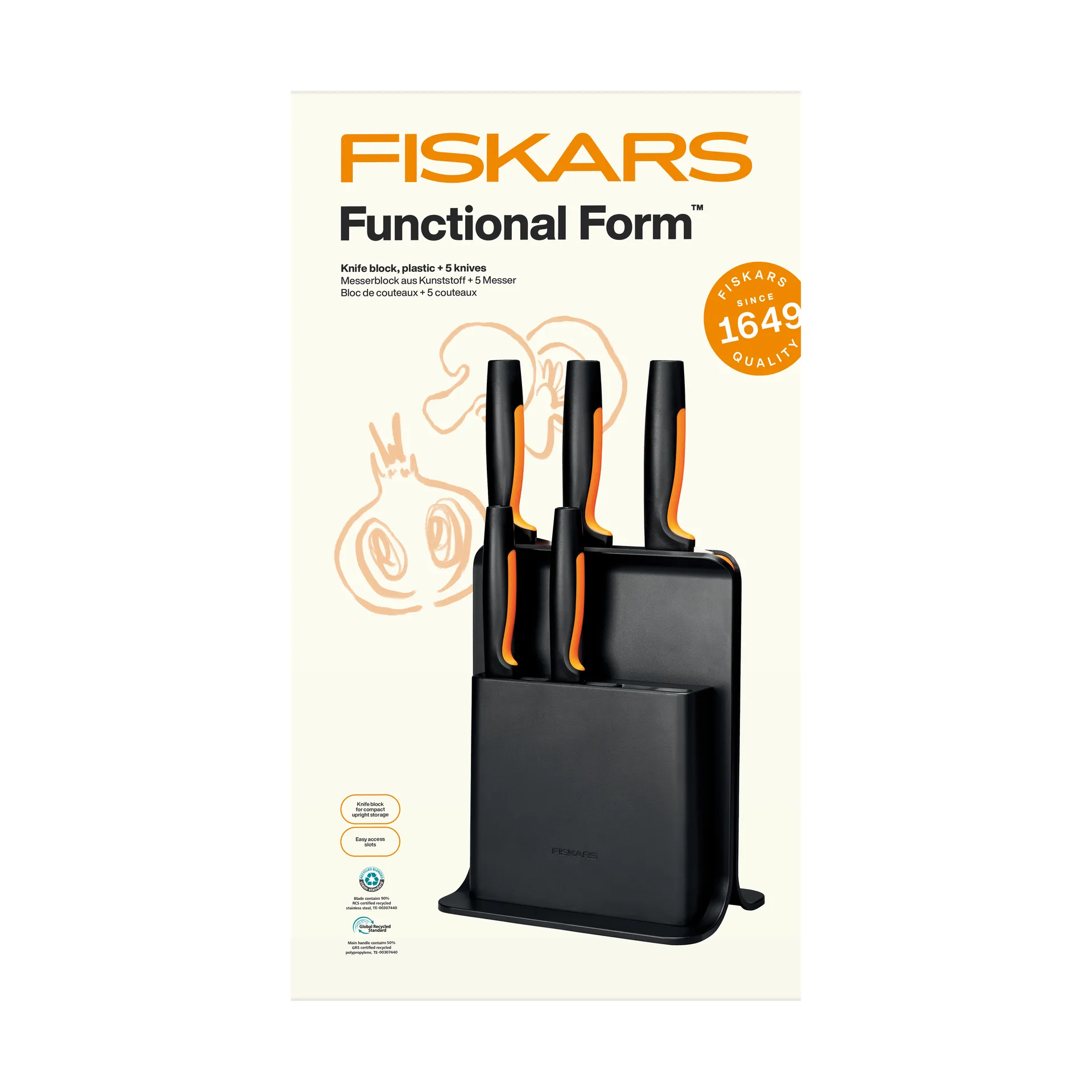 Functional Form knife set with knife block, Plastic, 6 pieces Fiskars