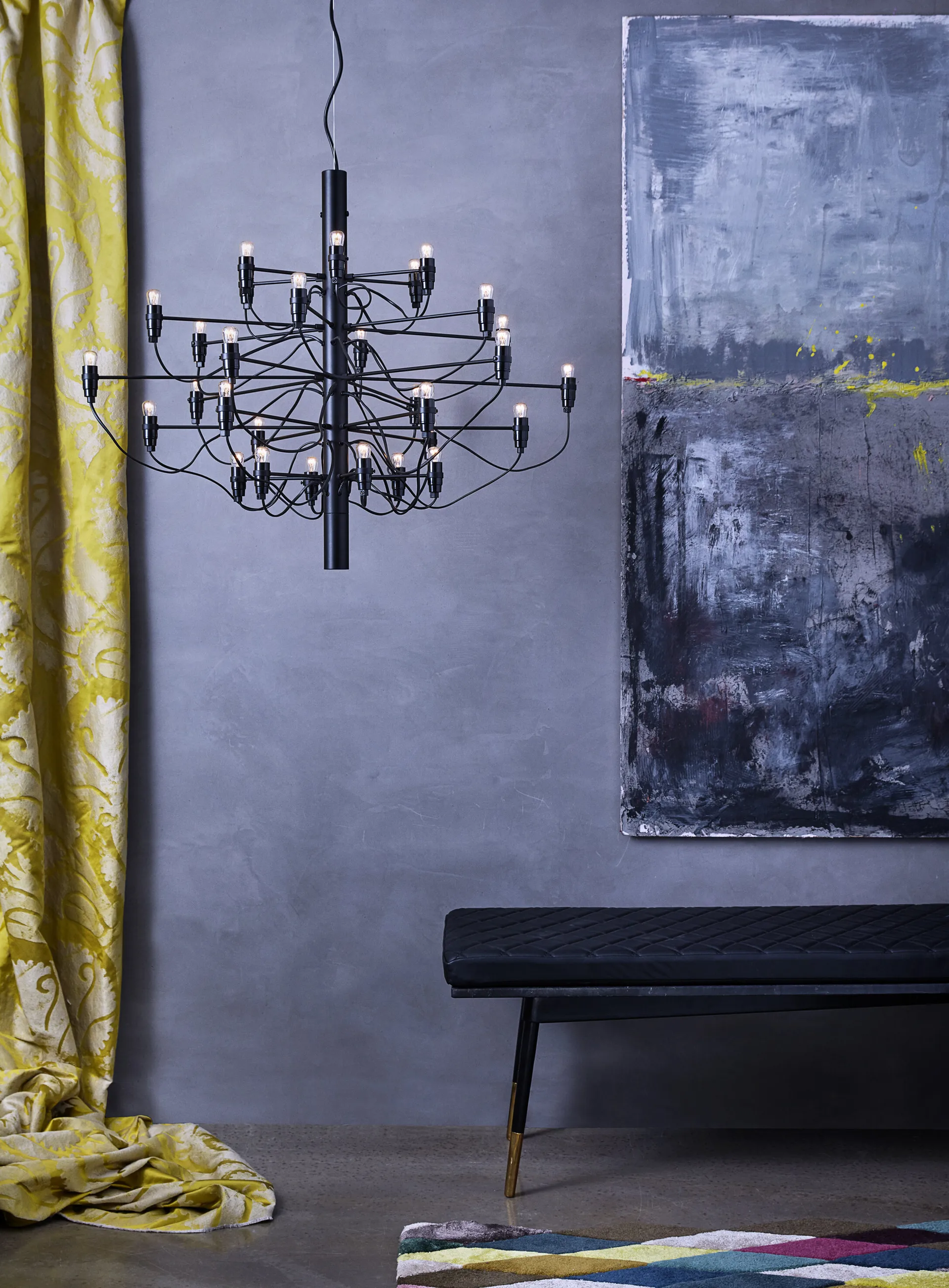 2097 Sarfatti chandelier LED, Brass 30 lamps Flos