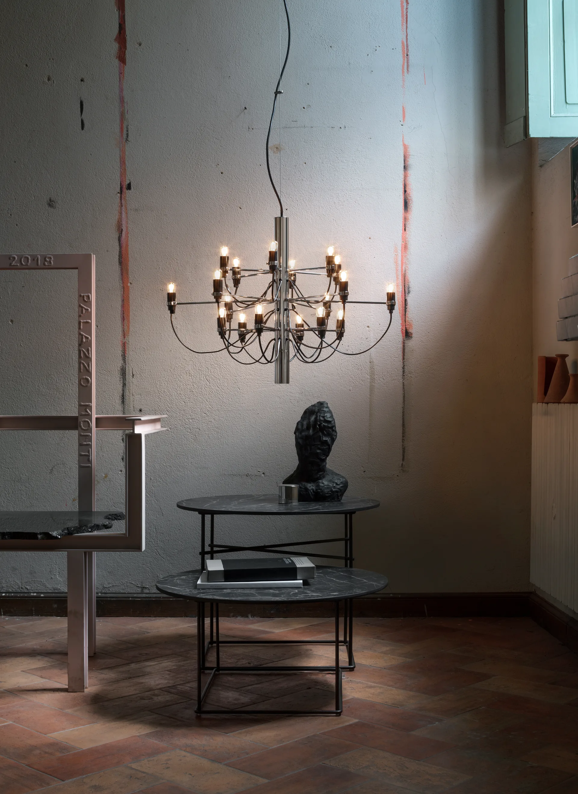 2097 Sarfatti chandelier LED, Chrome 18 lamps Flos
