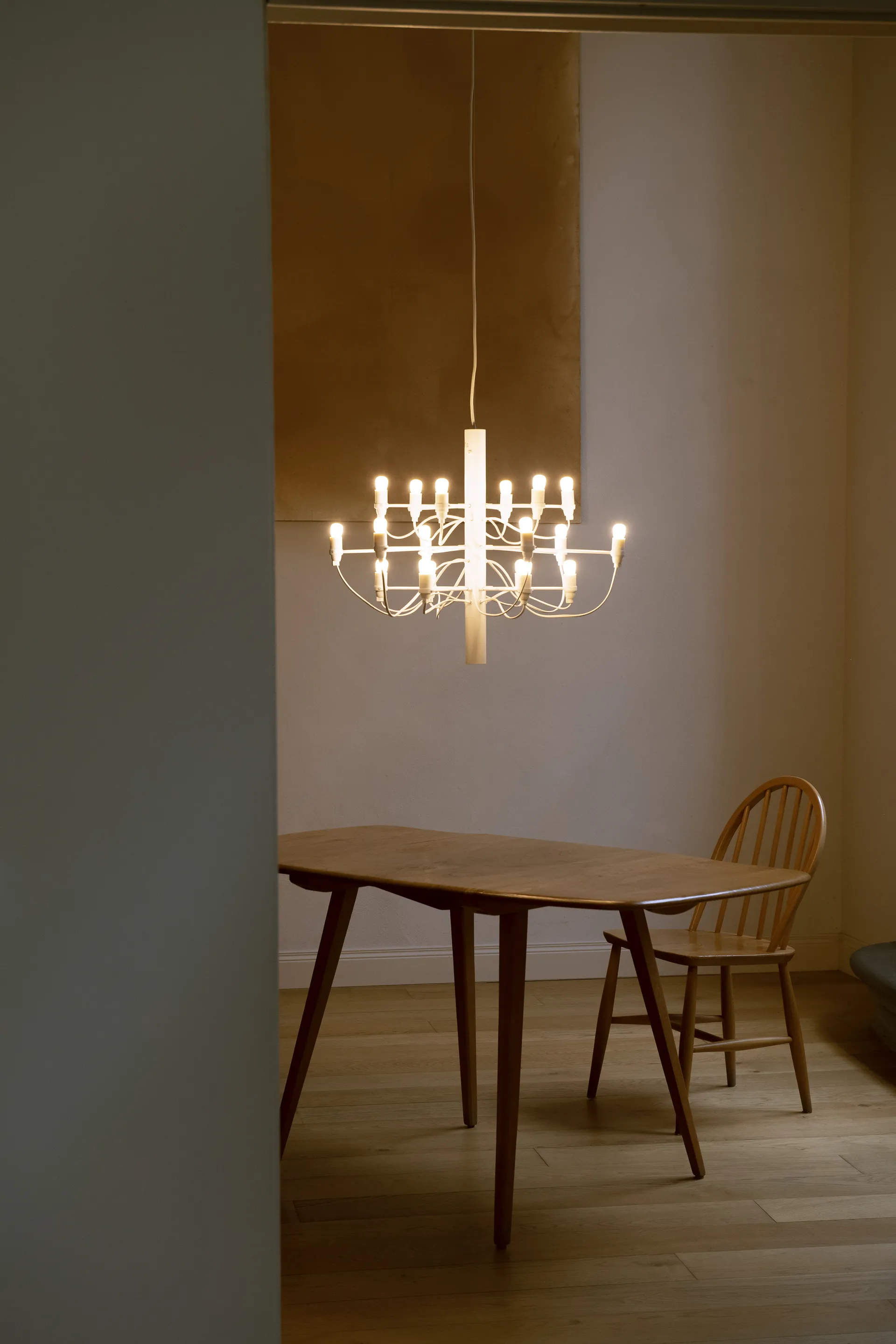 2097 Sarfatti chandelier LED, Matte White 18 Lamps Flos