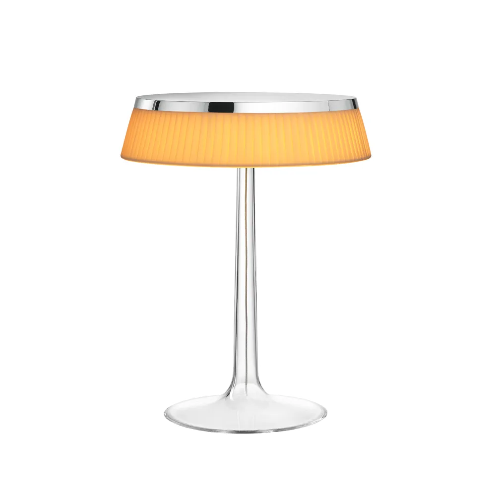 Bon Jour T table lamp, Chrome, soft fabric lampshade Flos