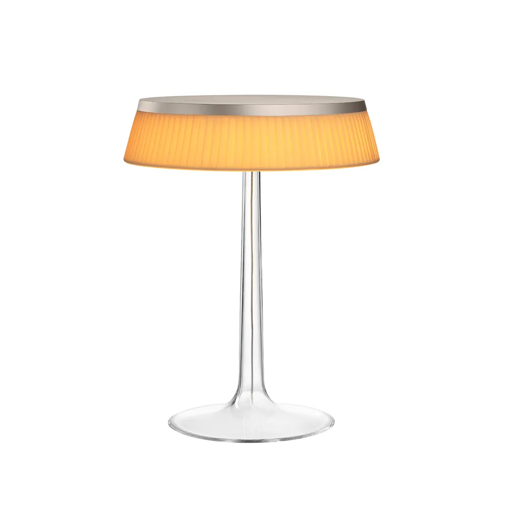 Bon Jour T table lamp, Orange fabric shade - matte chrome Flos