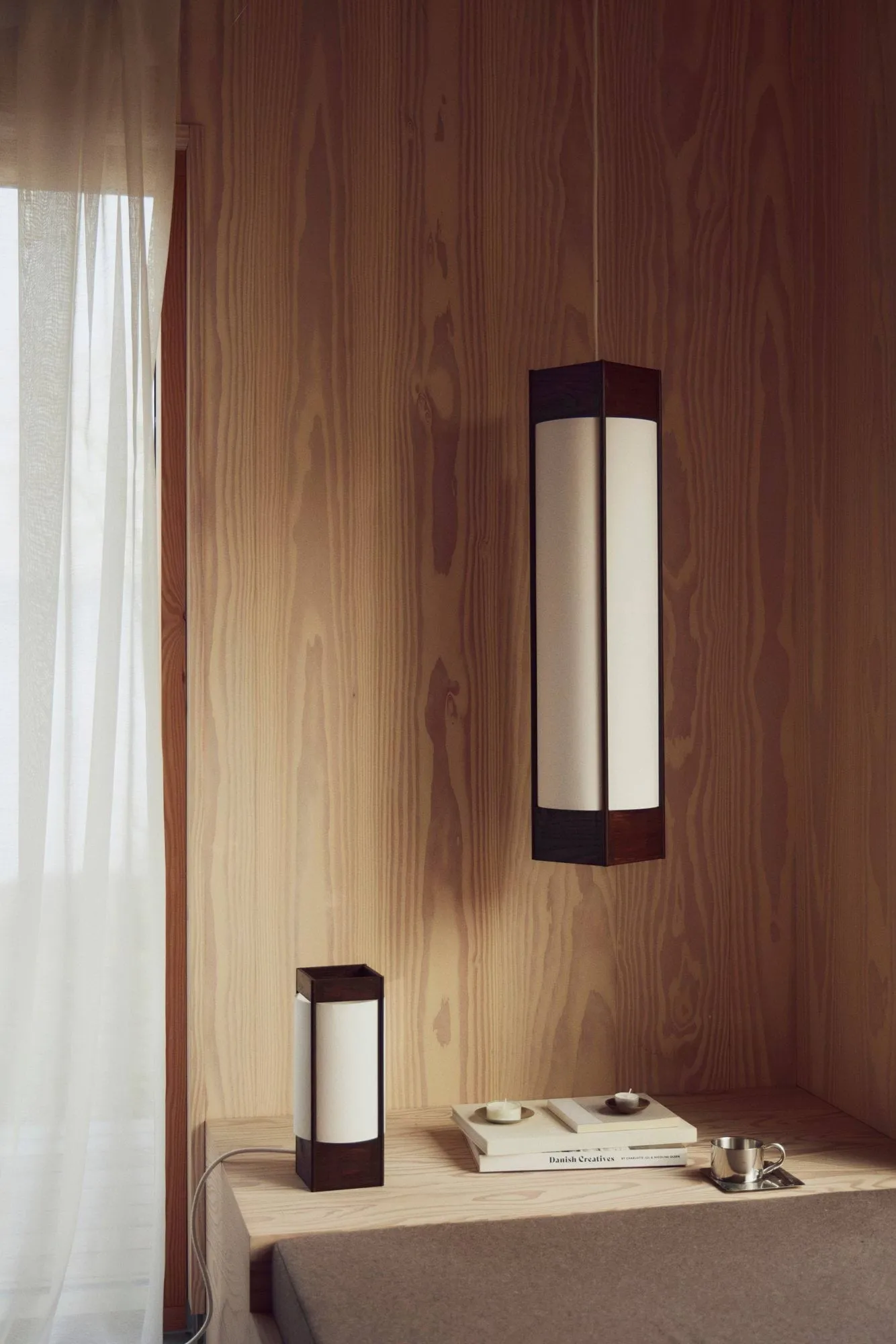 Andon pendant lamp, Dark brown ash, long Form & Refine