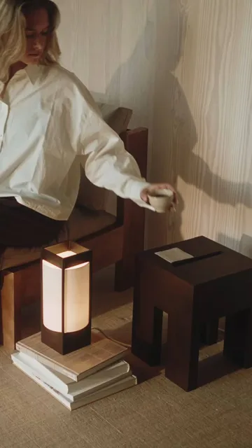 Andon table lamp - Dark brown ash, 32 cm - Form & Refine