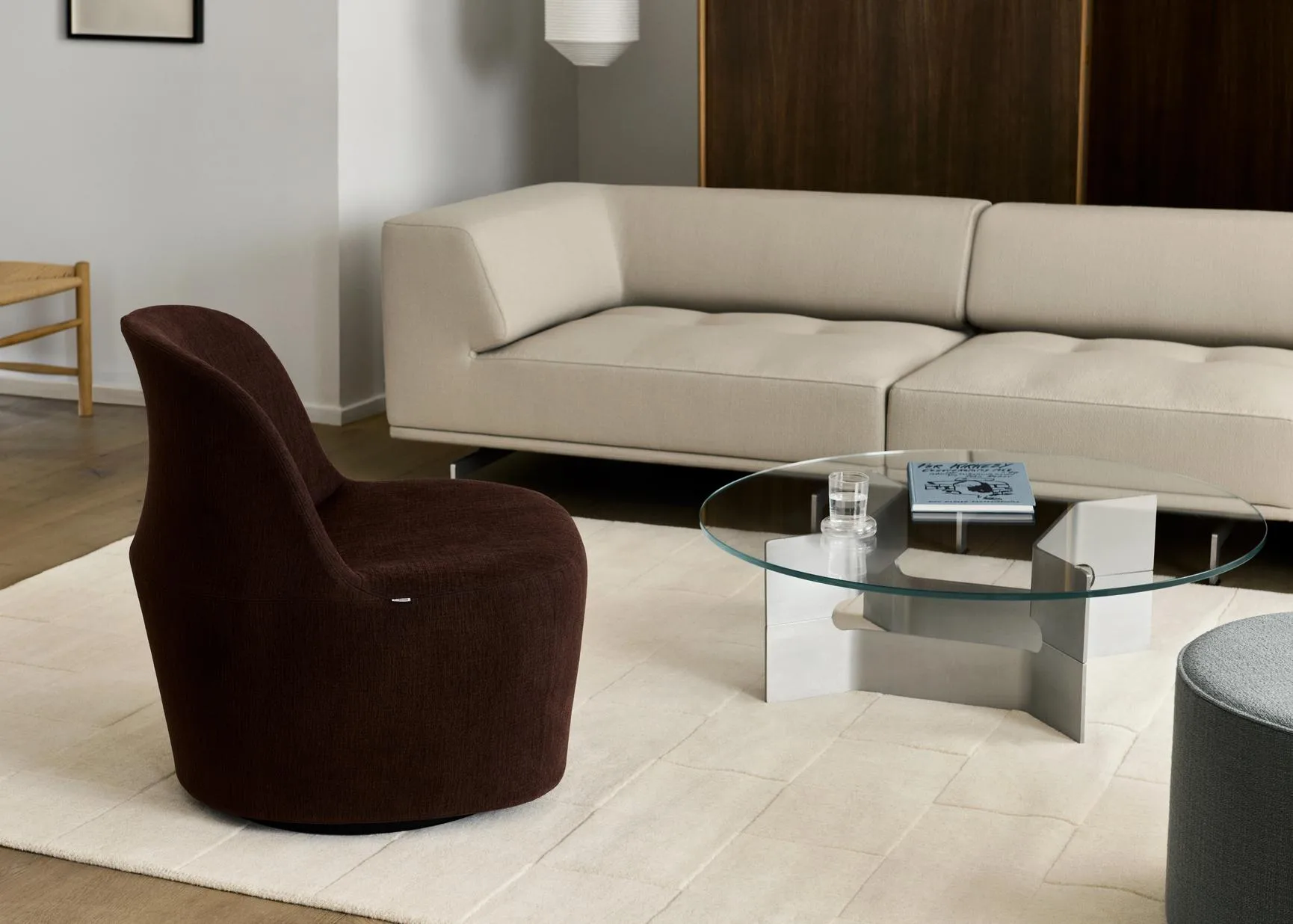JG coffee table Ø98 cm, Glass-brushed aluminium Fredericia Furniture