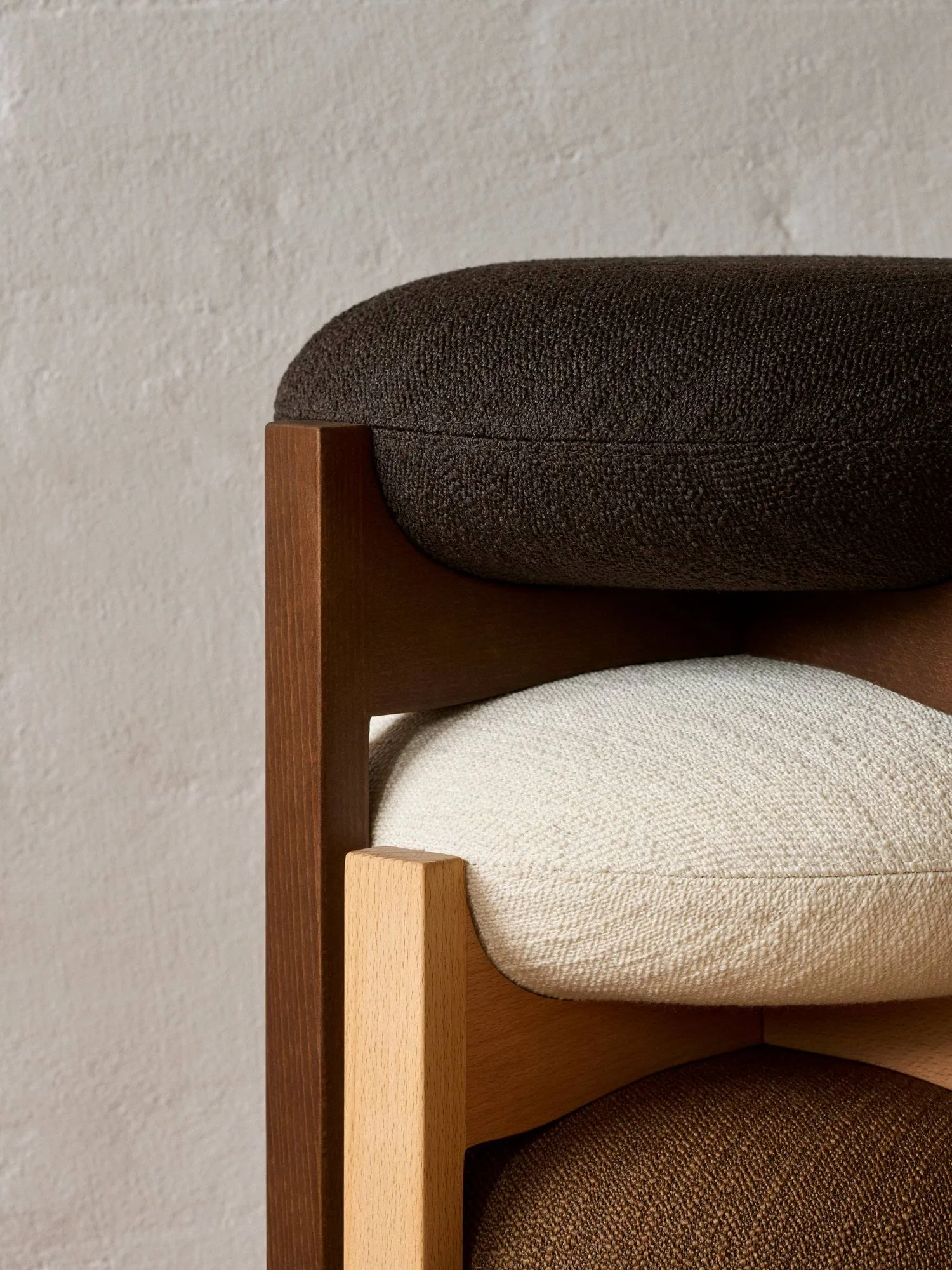 Pioneer low stool, Odino RC41 dark brown-dark lacquered beech Fredericia Furniture