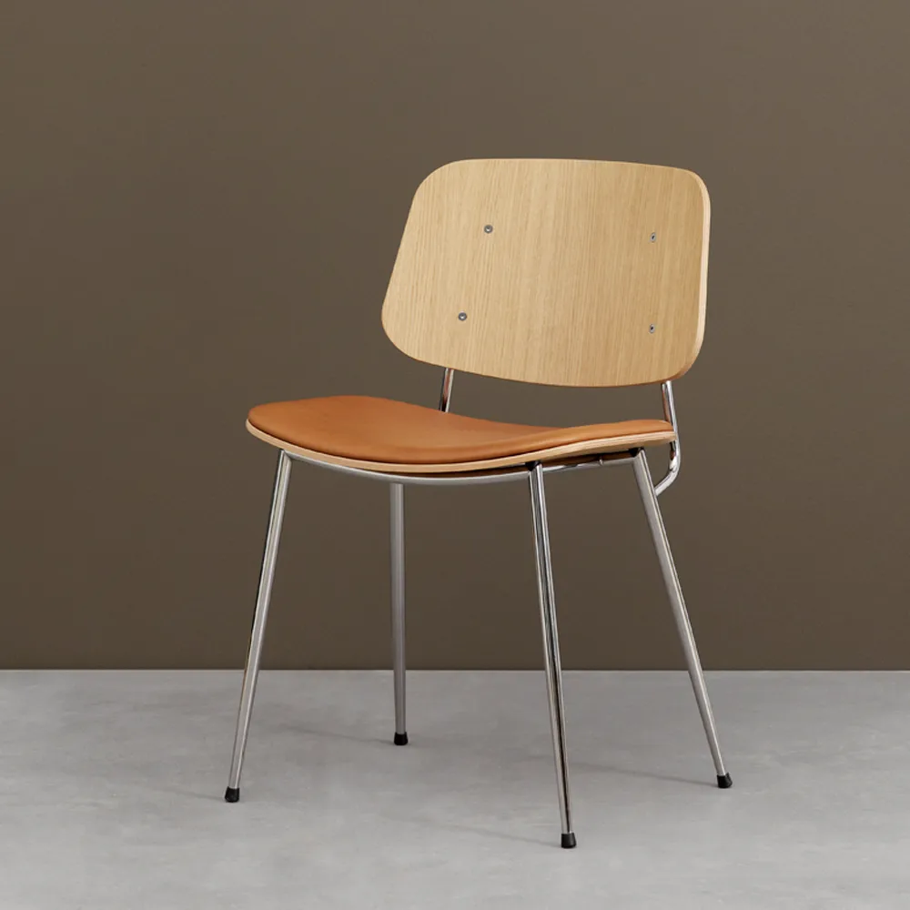 Søborg 3051 wood chair upholstered seat, Leather Omni black-black lacquer. oak Fredericia Furniture