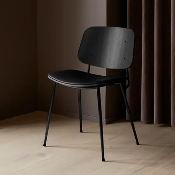 Søborg 3051 wood chair upholstered seat - Leather Omni black-black lacquer. oak - Fredericia Furniture