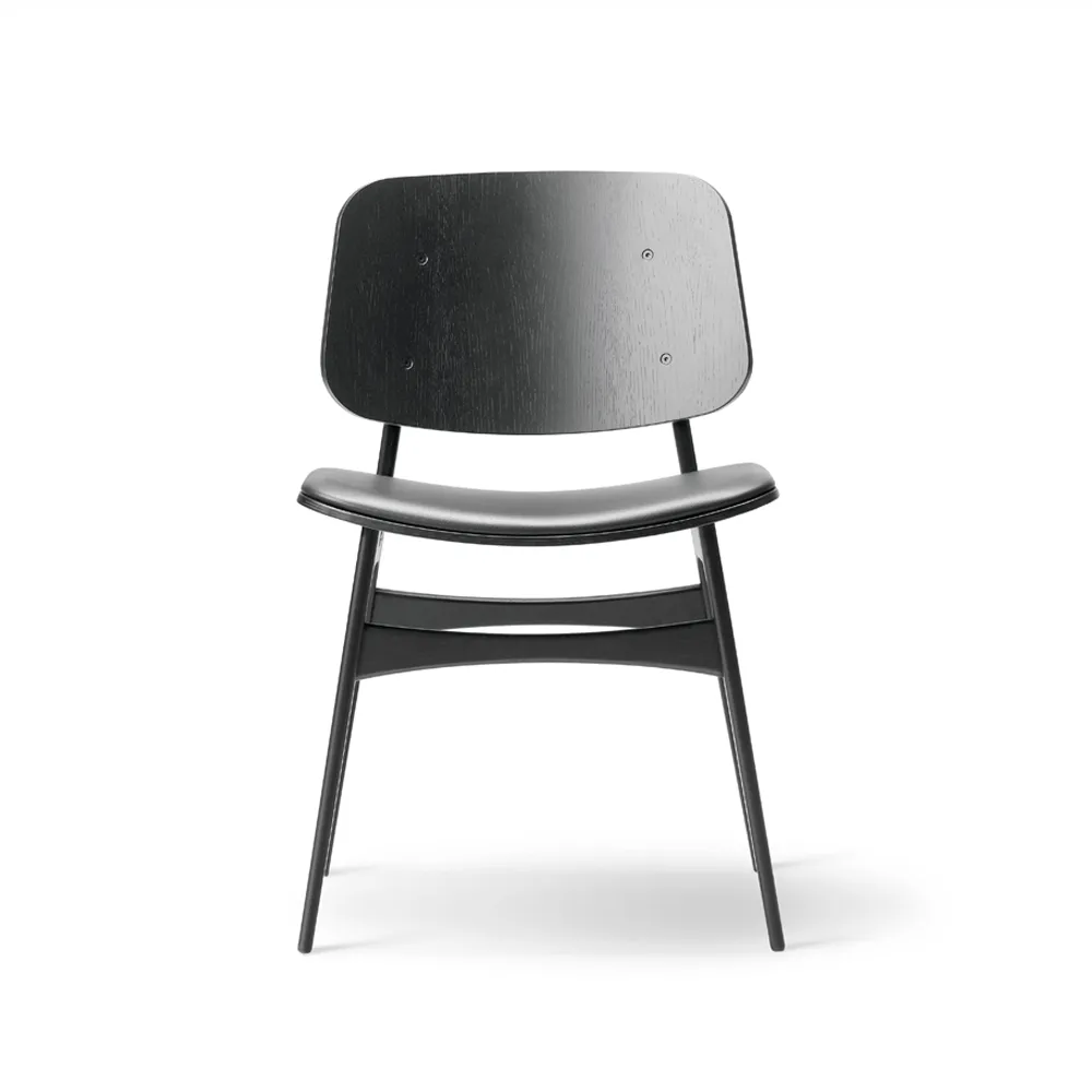 Søborg 3051 wood chair upholstered seat, Leather Omni black-black lacquer. oak Fredericia Furniture