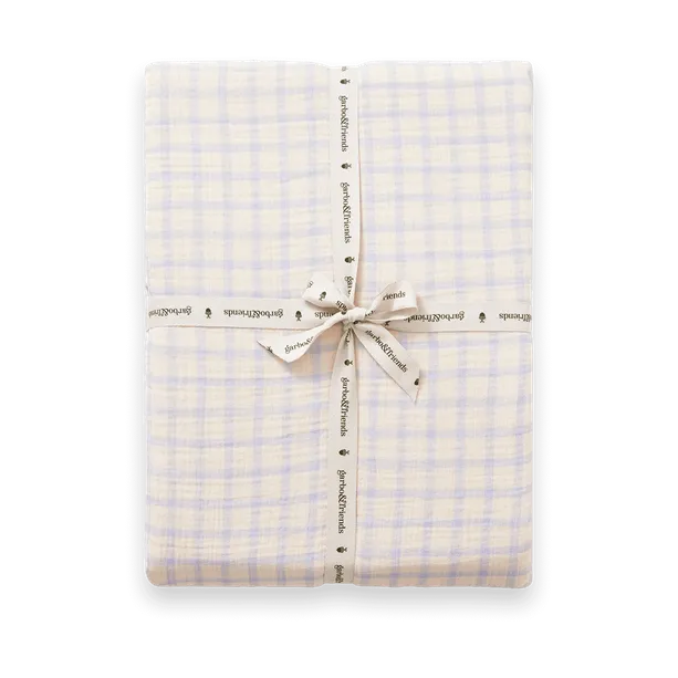 Gingham Sky Blue Muslin Fitted Sheet - 180x200x30 cm - Garbo&Friends