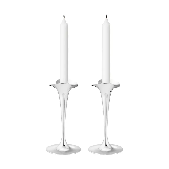 Bloom candlesticks for taper candles - Stainless steel, small, 2-pack - Georg Jensen