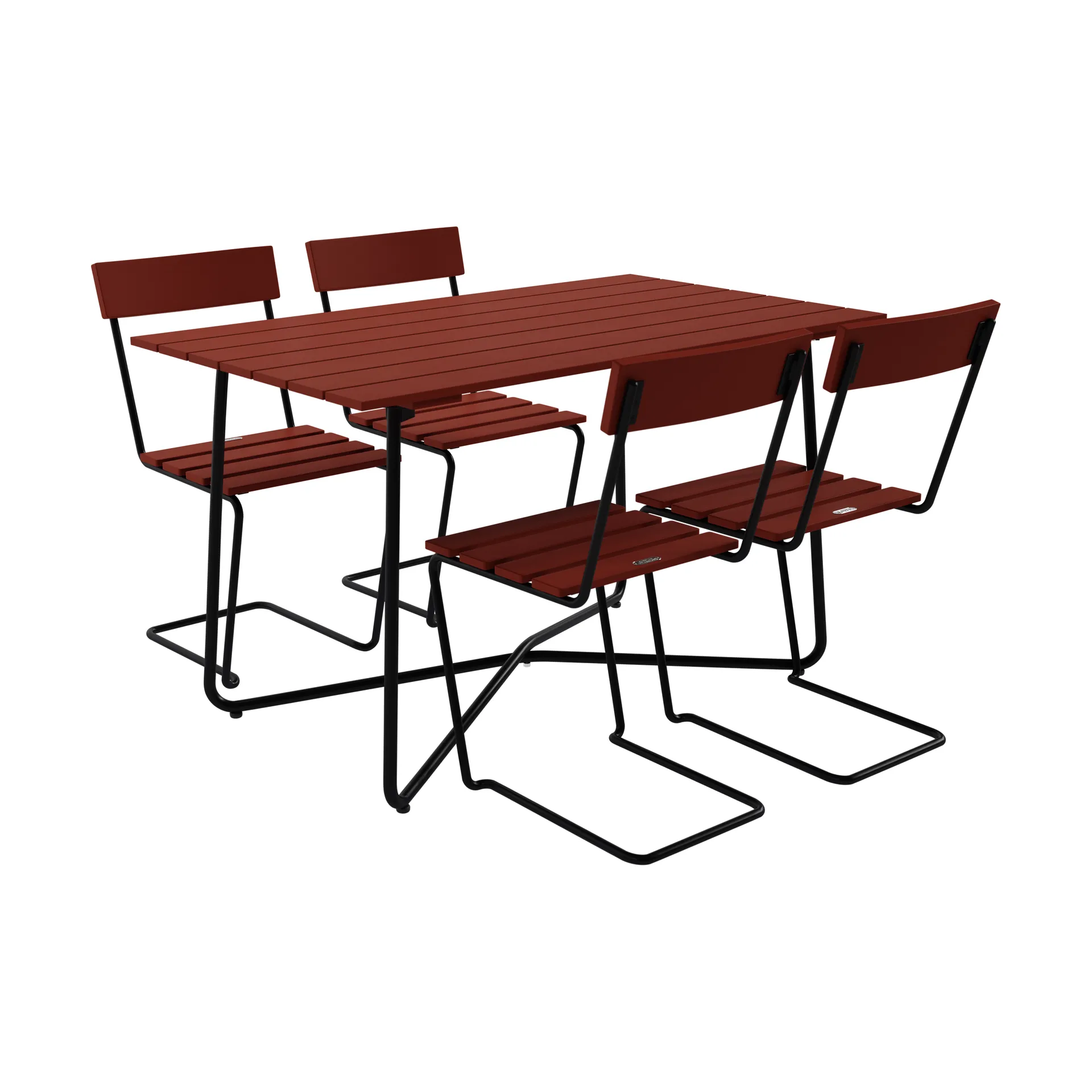 B25A table + 4 Chair 1, dark red oak-black frame Grythyttan Stålmöbler