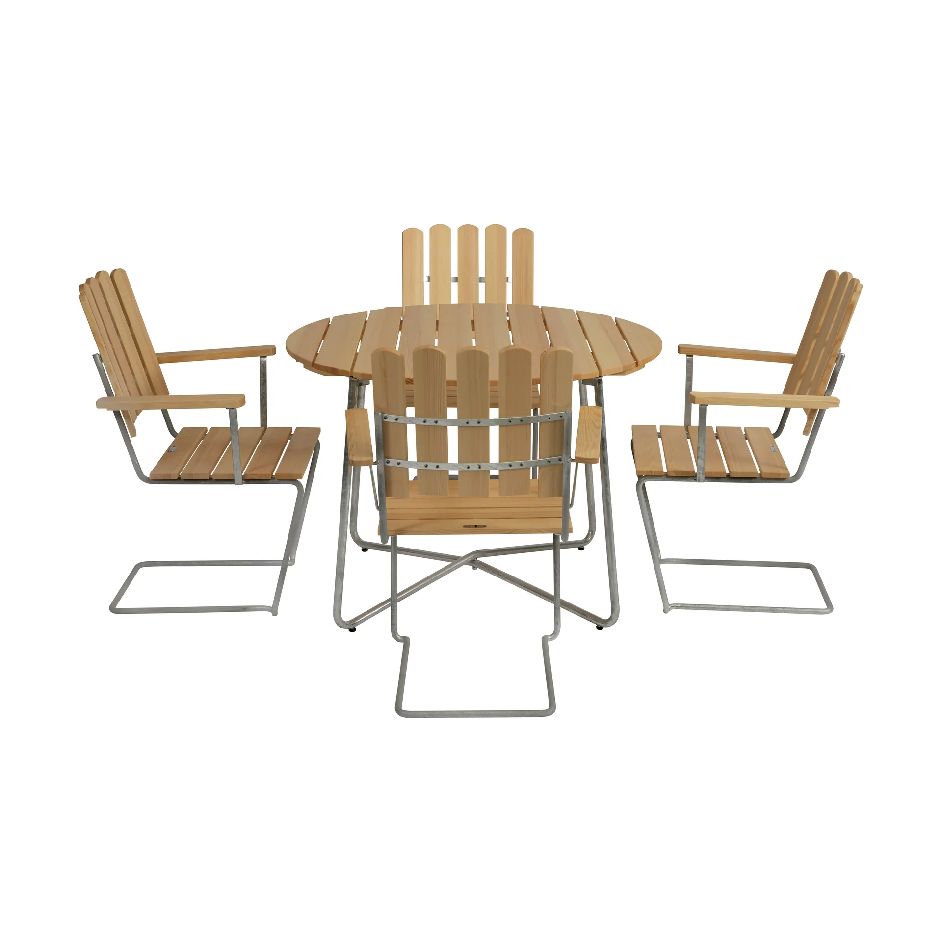 Grythyttan dining set pine 9A Ø100cm + 4pcs A2,  Grythyttan Stålmöbler