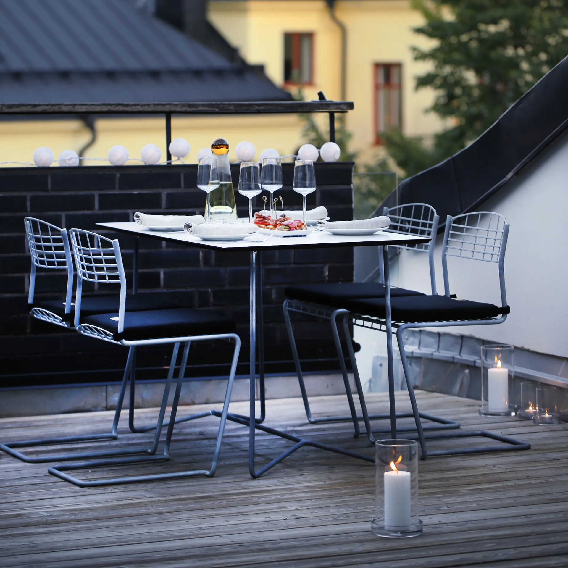 High Tech dining set - rectangular dining table,  Grythyttan Stålmöbler