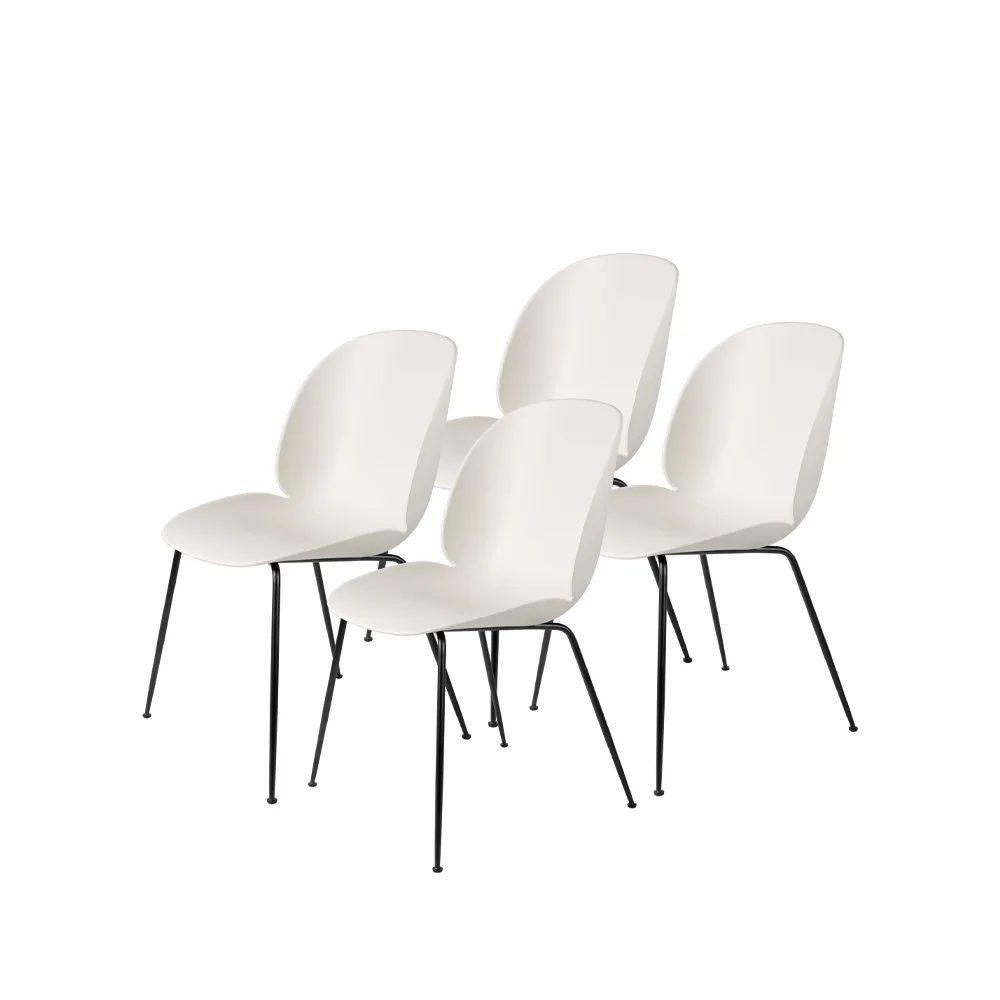 Beetle 4-pack Chair, Alabaster white, black steel legs GUBI
