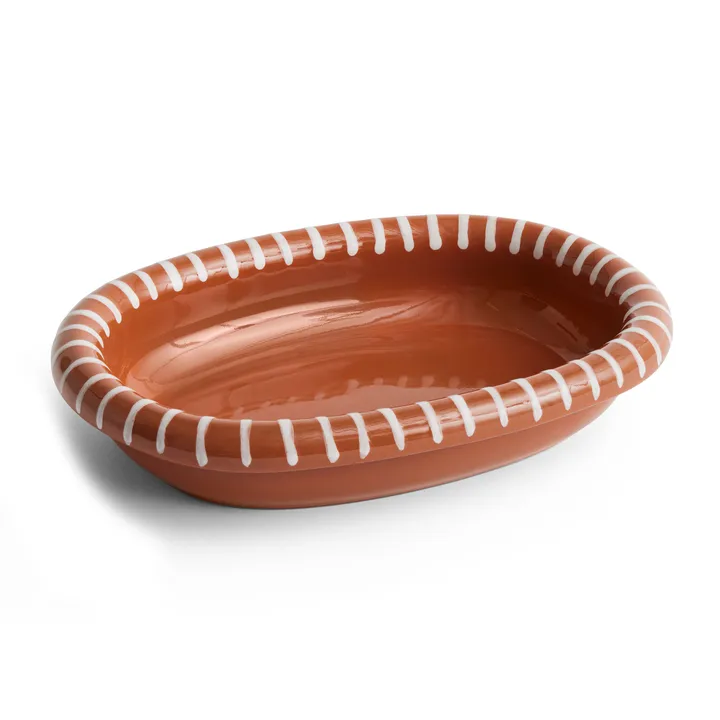 Barro oval serving plate - Natural with stripes, small 20x27,5 cm - HAY
