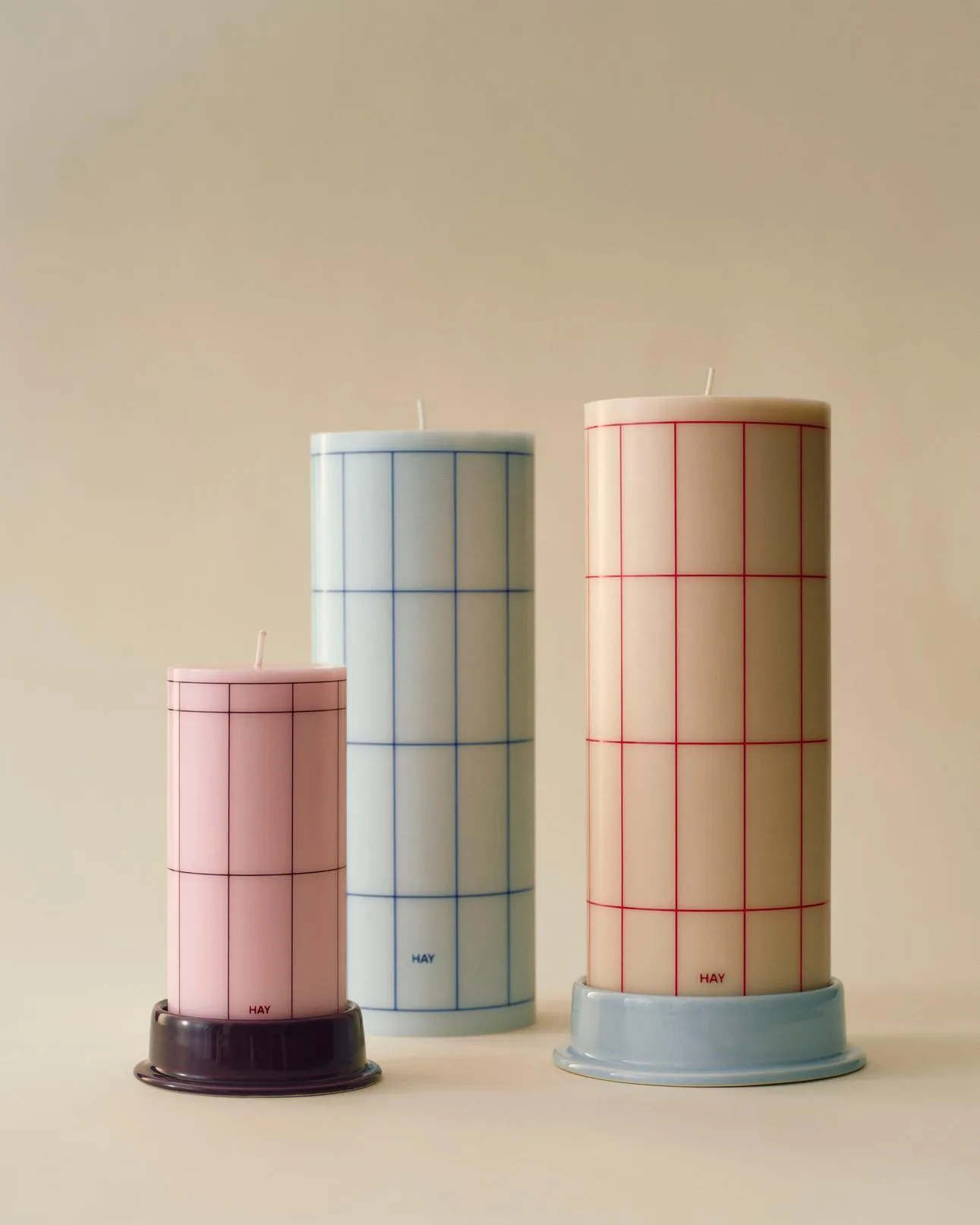 Column Candle block candle large 25 cm, Light blue-blue grid check HAY