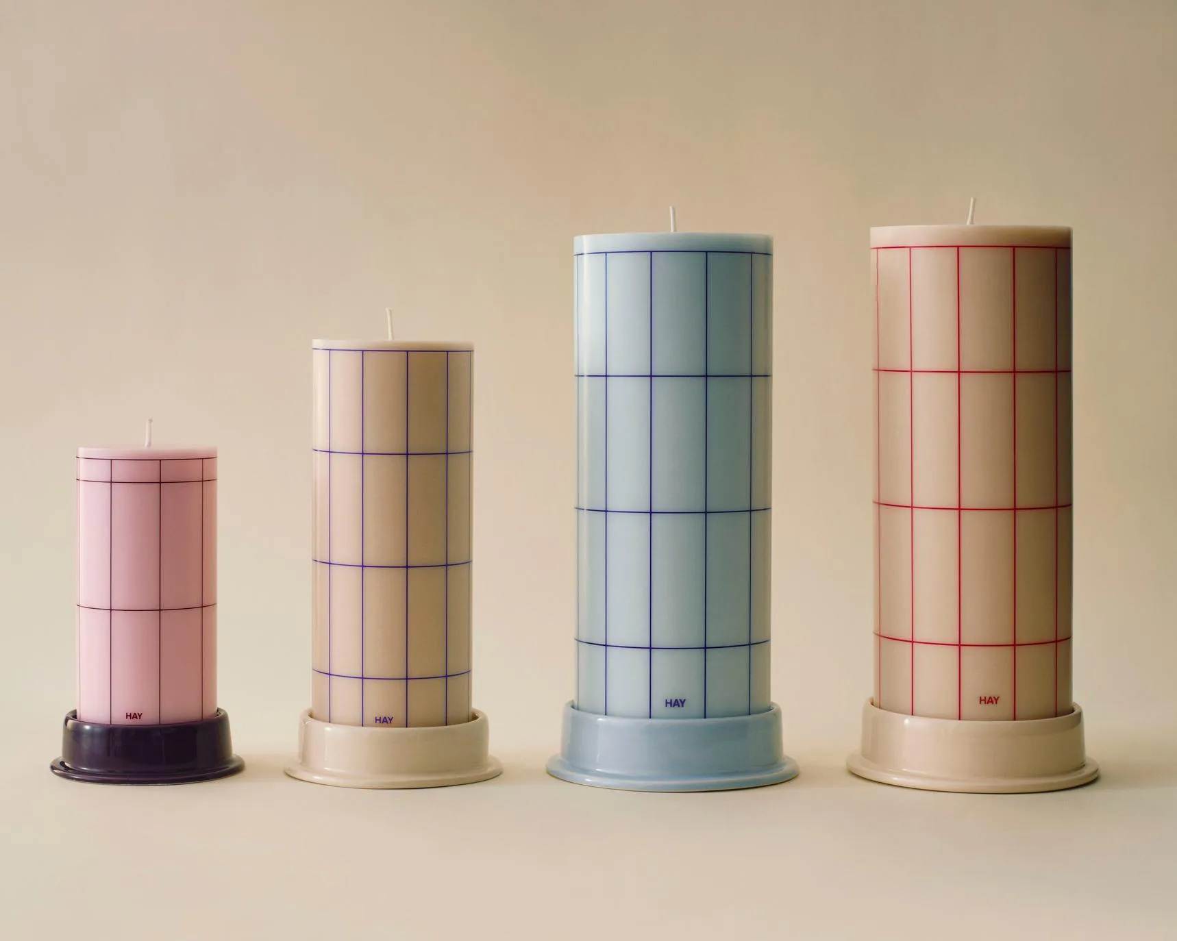 Column Candle block candle large 25 cm, Light blue-blue grid check HAY