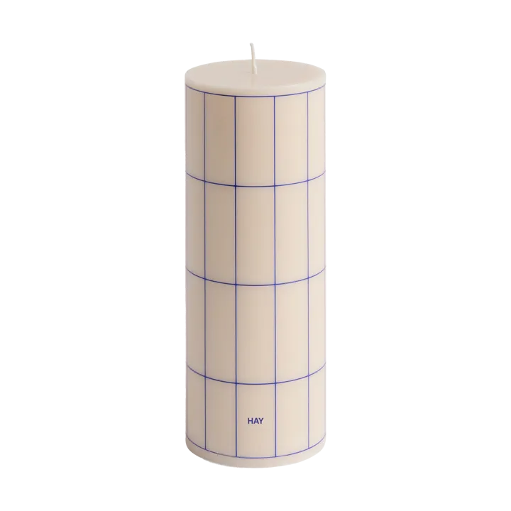 Column Candle block candle medium 20 cm - Off white-blue grid check - HAY