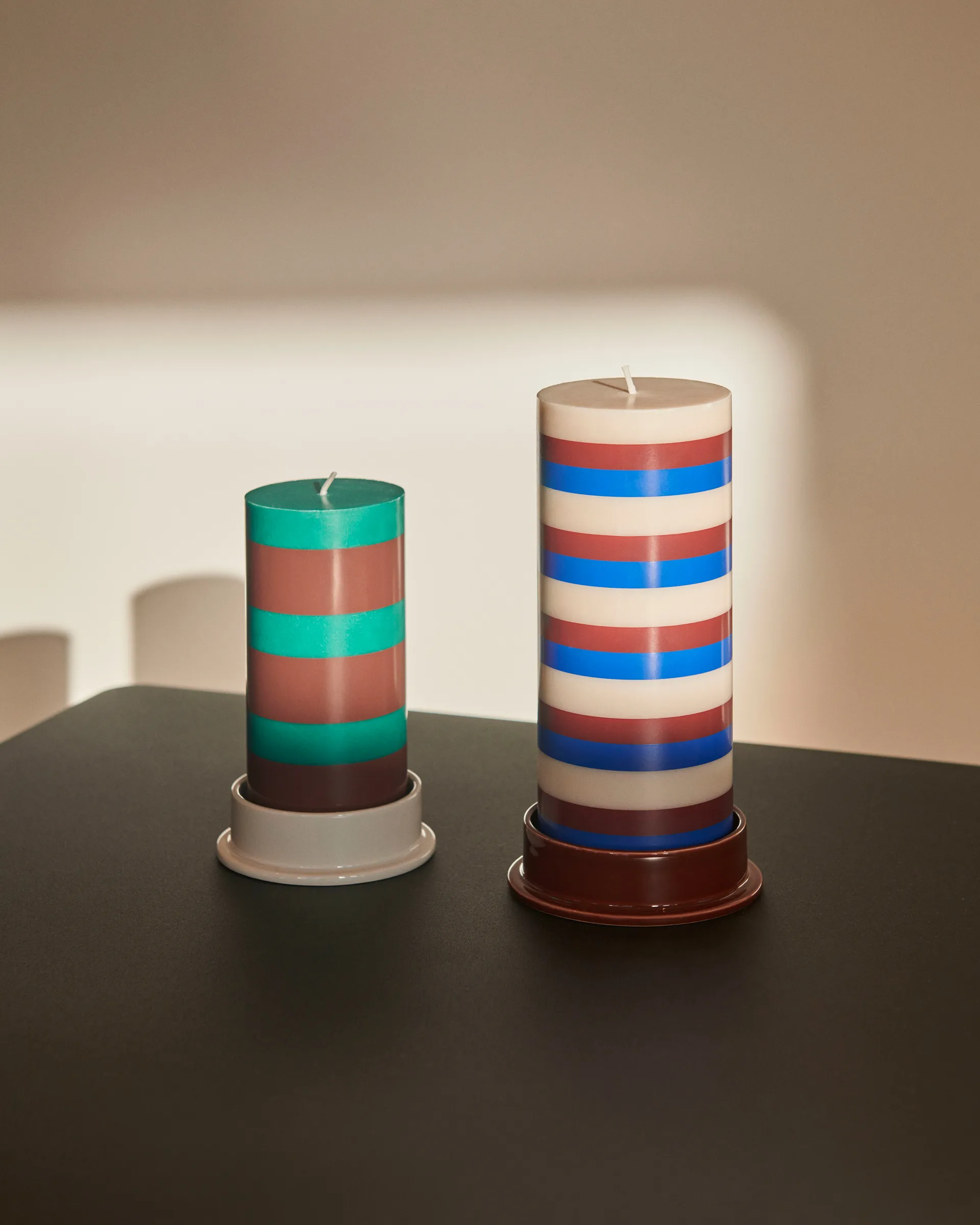 Column Candle block candle small 15 cm, Green-brown HAY