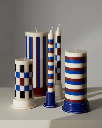 Column Candle pillar candle large 25 cm - Off white-brown-blue - HAY