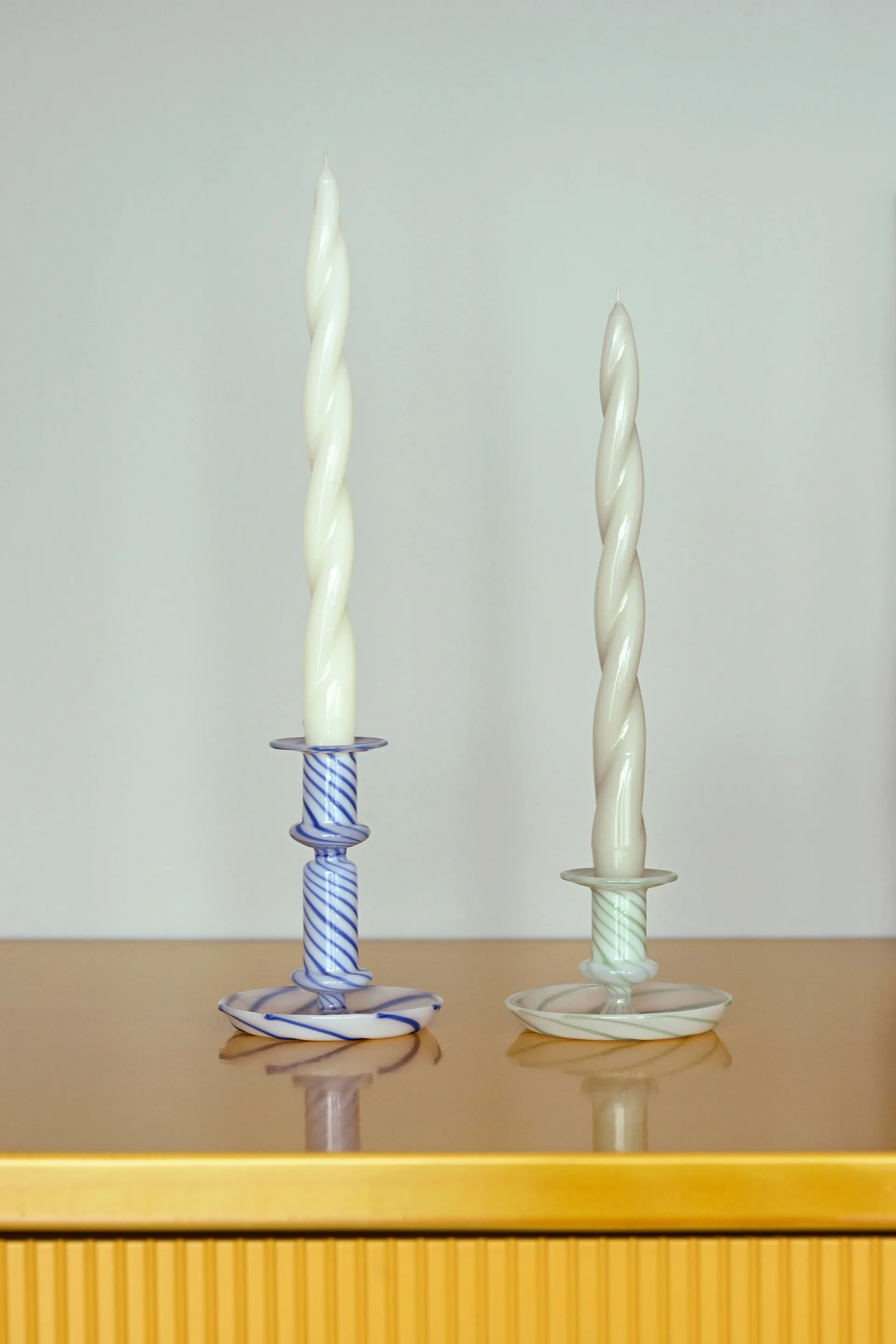 Flare Stripe medium candle sticks, Blue-white HAY