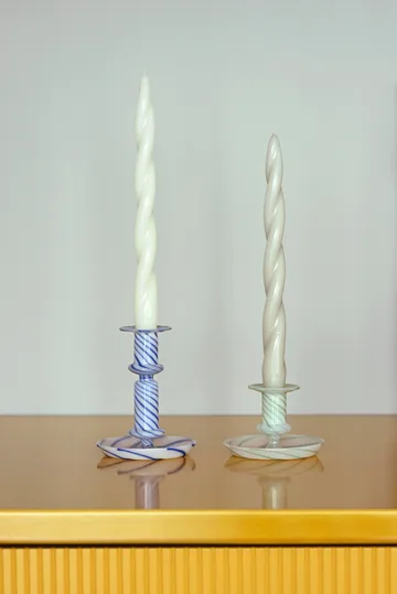 Flare Stripe medium candle sticks - Blue-white - HAY