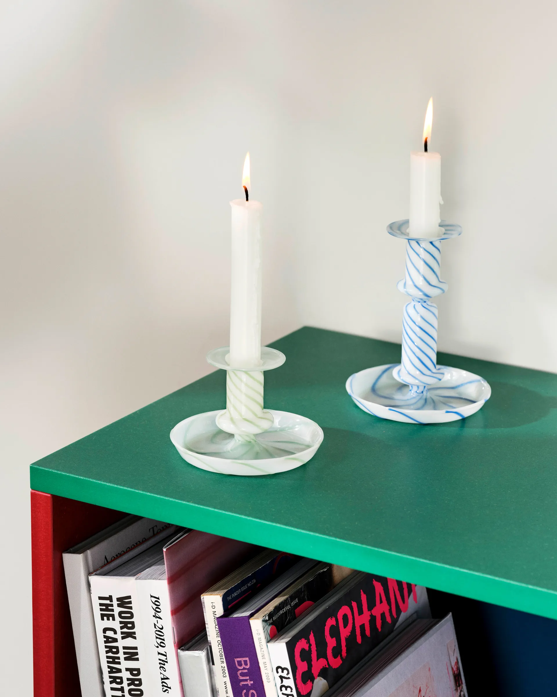 Flare Stripe medium candle sticks, Blue-white HAY