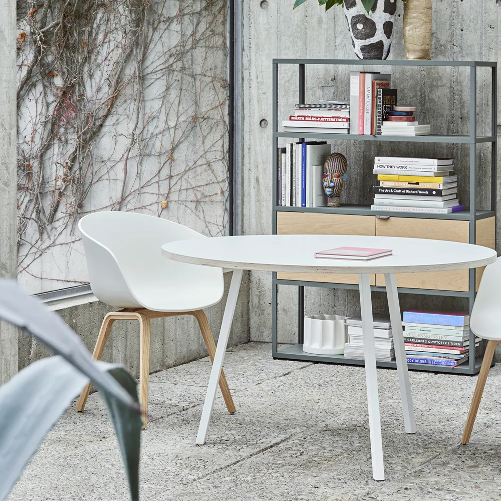 Loop Stand dining table round, White laminate-white, Ø120 cm HAY