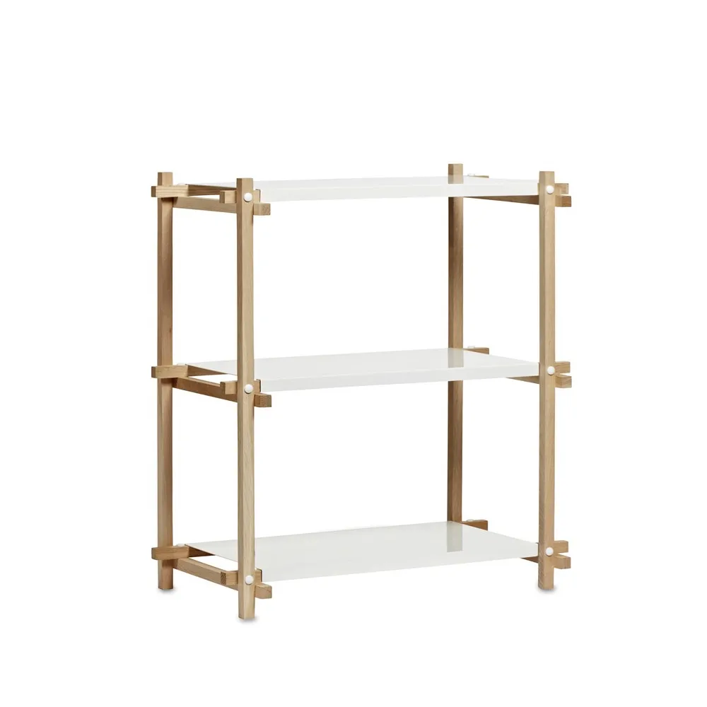 Woody Column shelf, Oak-white lacquered shelf, low HAY